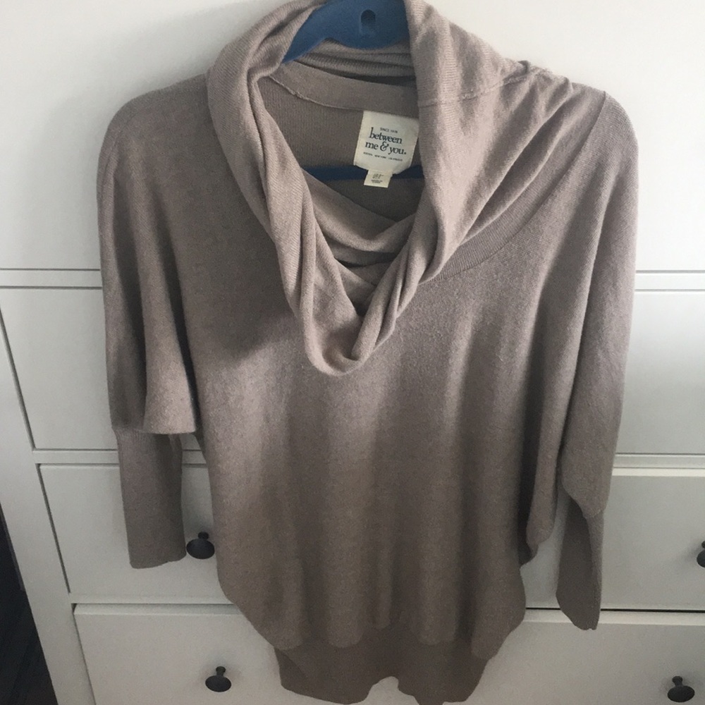 Between You & Me Tan Cowl Long Sweater 3/4 sleeves